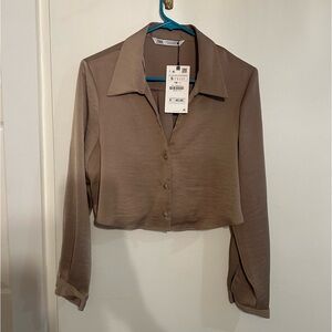 Zara brown cropped button up